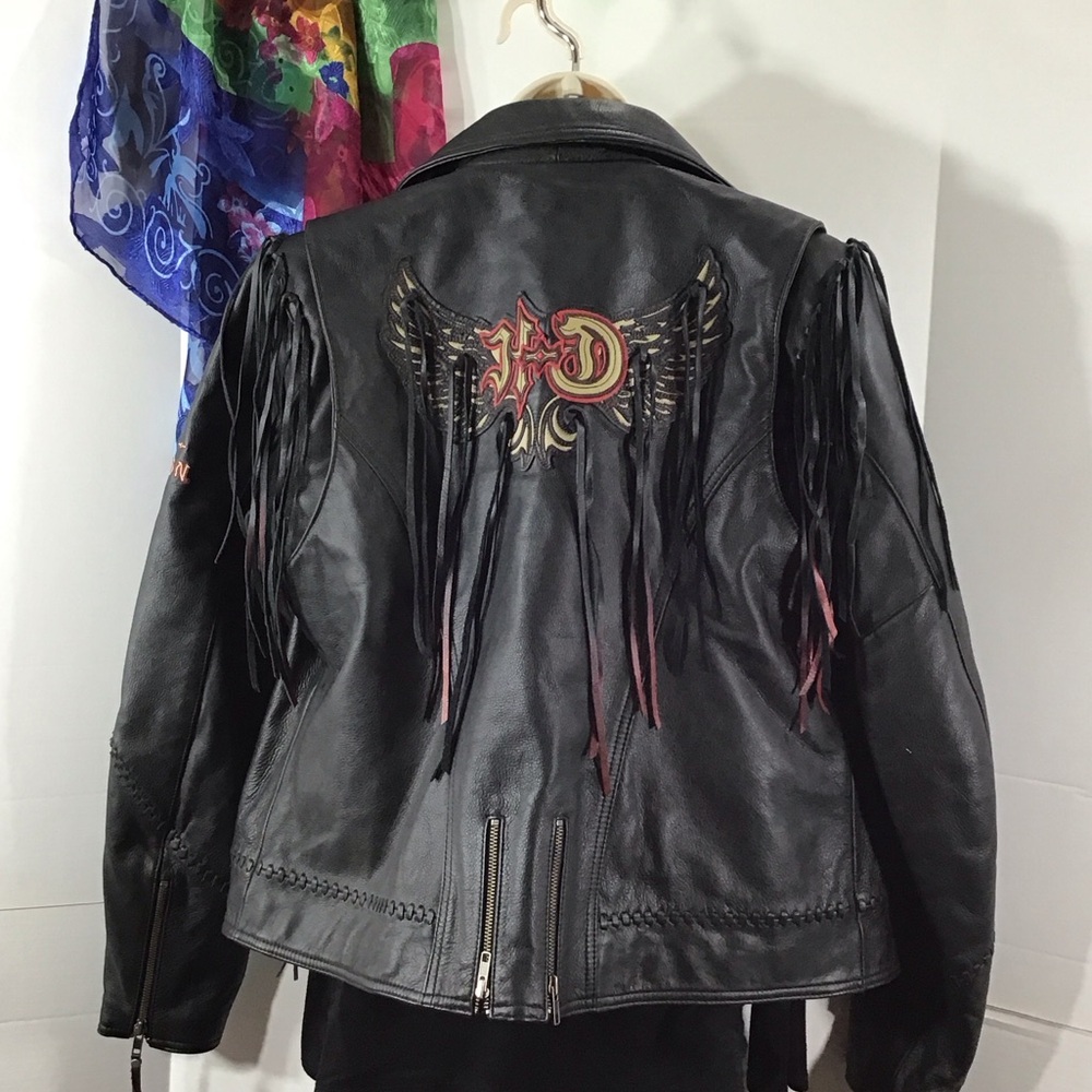 Vintage Harley Davidson Magic Dip dyed fringe Black Leather Jacket XL NWOT - Picture 2 of 15